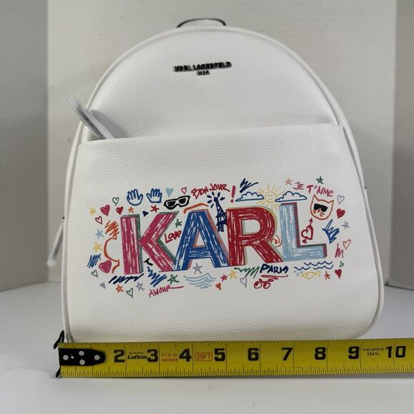 NWT Karl Lagerfeld Paris Mini Backpack MSRP $198 Authentic White Mini Pack FLAW main image 7